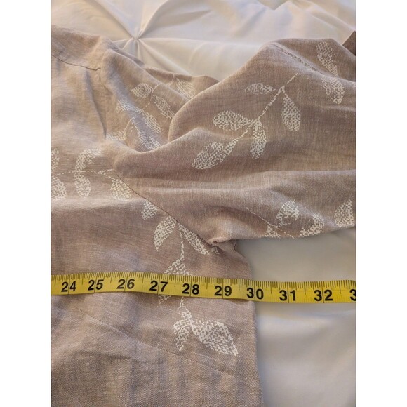 Susan Graver Shirt Women's 3X Beige White Floral Linen Blend Top Blouse Coastal - Picture 10 of 11